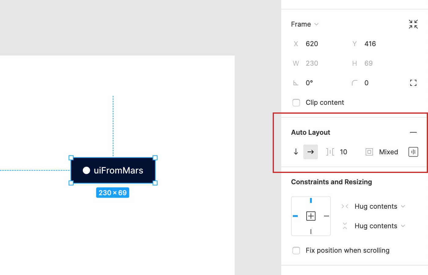 Opciones panel Auto Layout