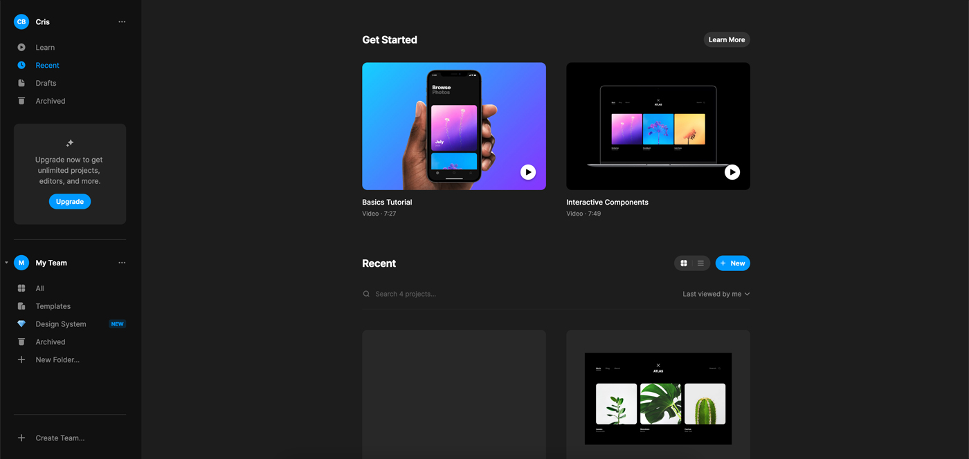 El dashboard de Framer