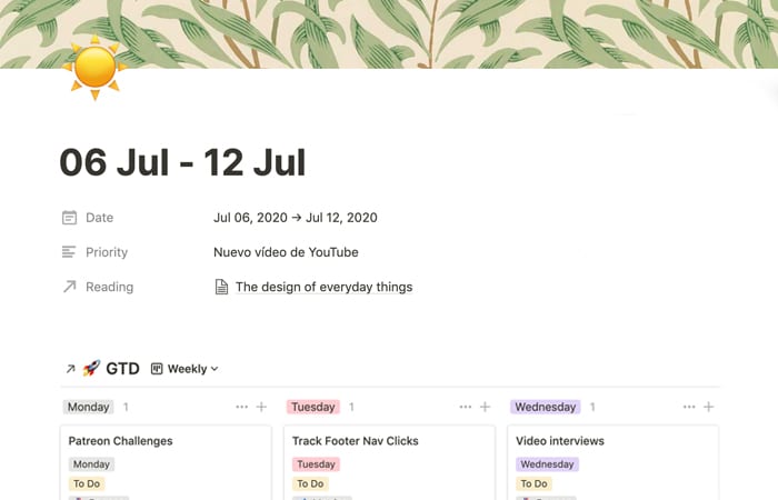 Notion: cómo hacer GTD y agenda semanal