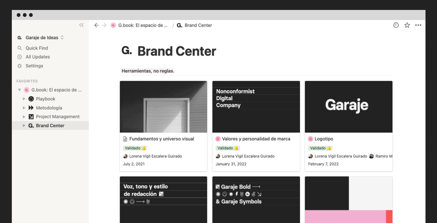 Brand center en Notion de Garaje de Ideas