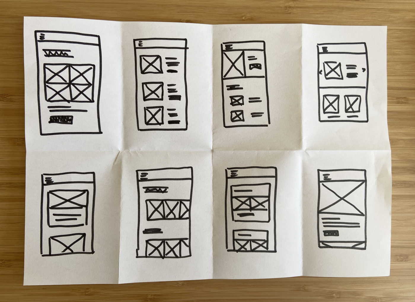 Un ejercicio de Crazy 8's que he hecho: diferentes ideas para mostrar artículos en el inicio de uiFromMars