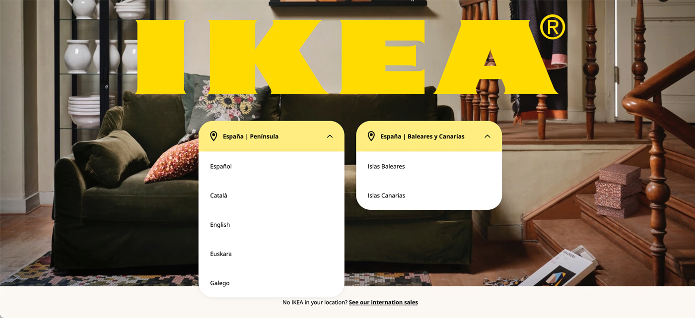 Desplegable para seleccionar la tienda dentro del país: caso IKEA