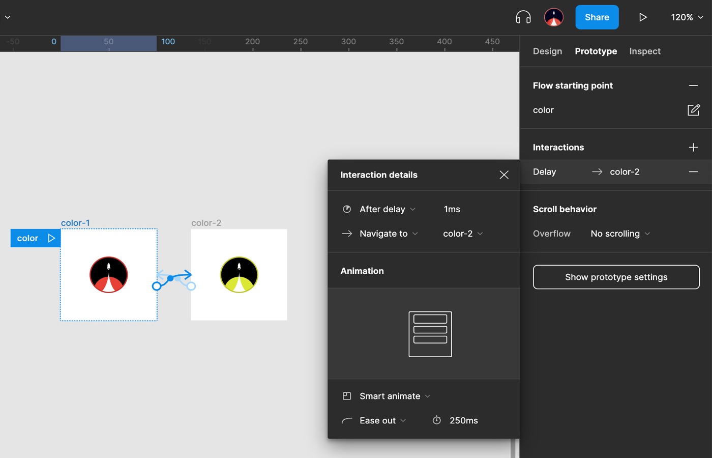 Smart Animate en Figma está dentro de la pestaña de Prototype.