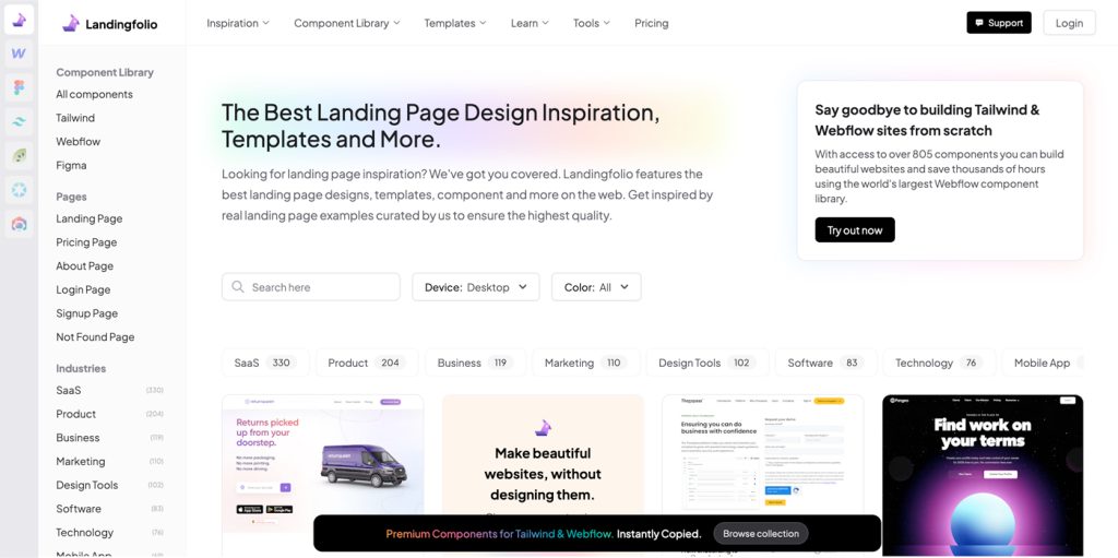 Landing Folio - Inspiración de Landing Pages por categorías