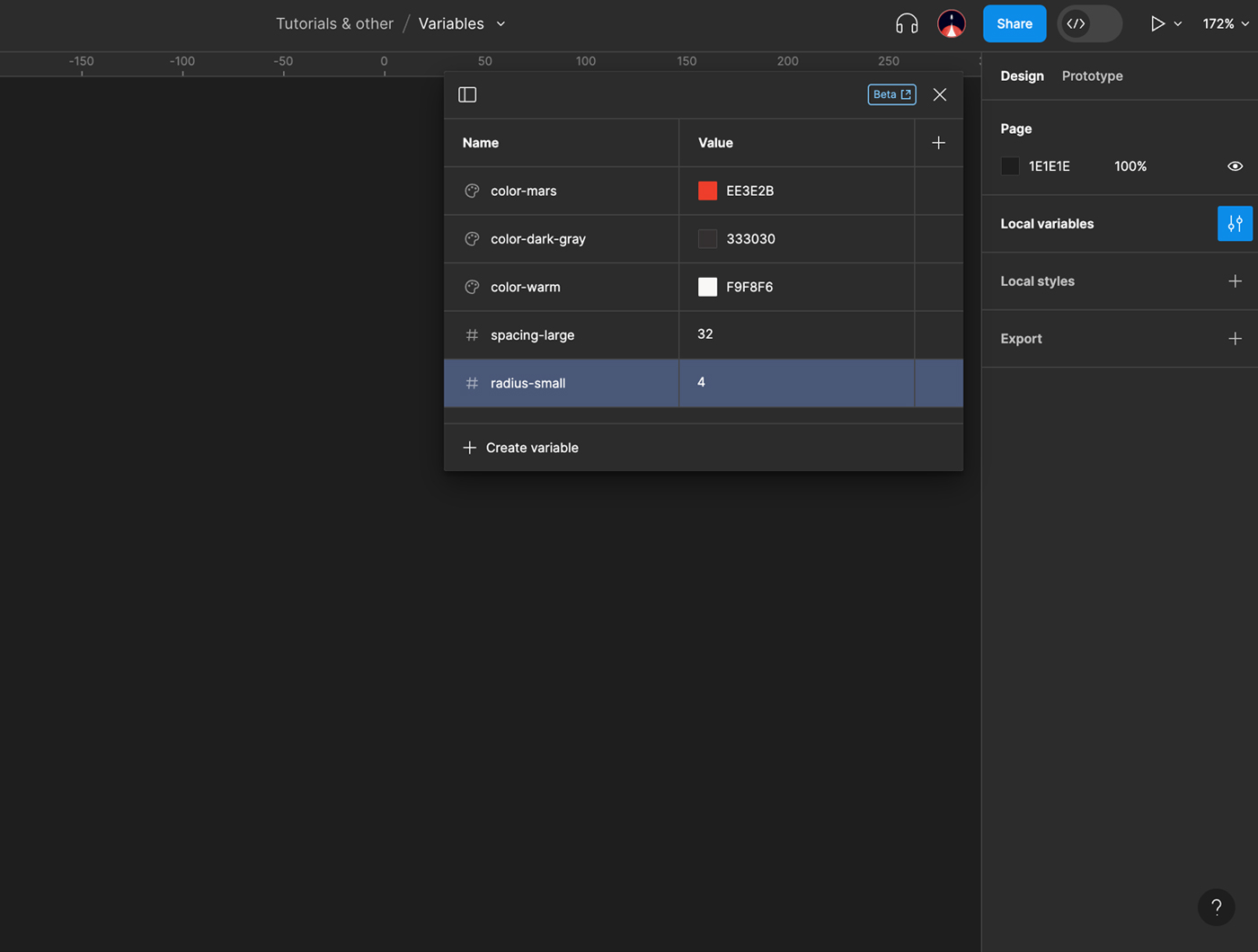 Las variables de números en Figma.