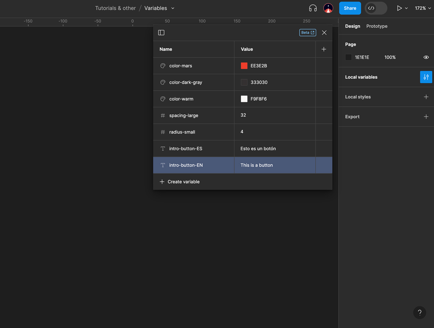 Las variables de string (cadenas de texto) en Figma.