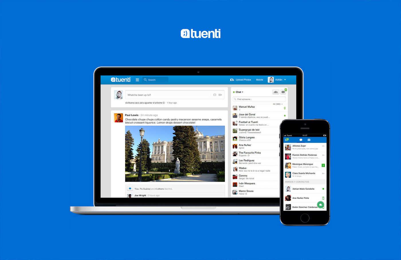 Interfaz de Tuenti, en un dispositivo móvil y un portátil.