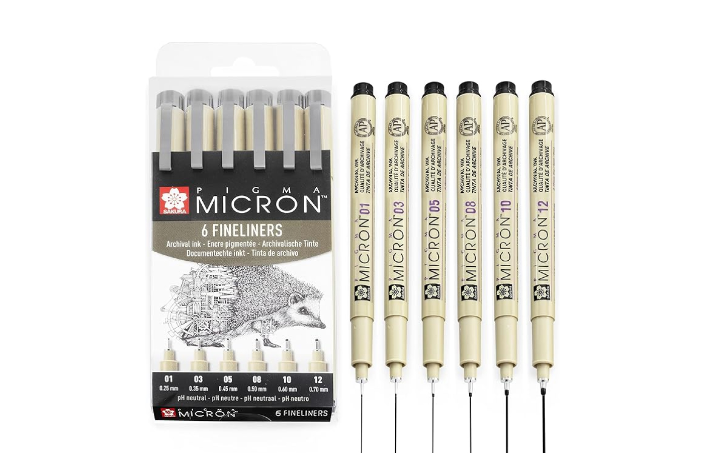 6 bolígrafos puntafina Micron Pigma negros